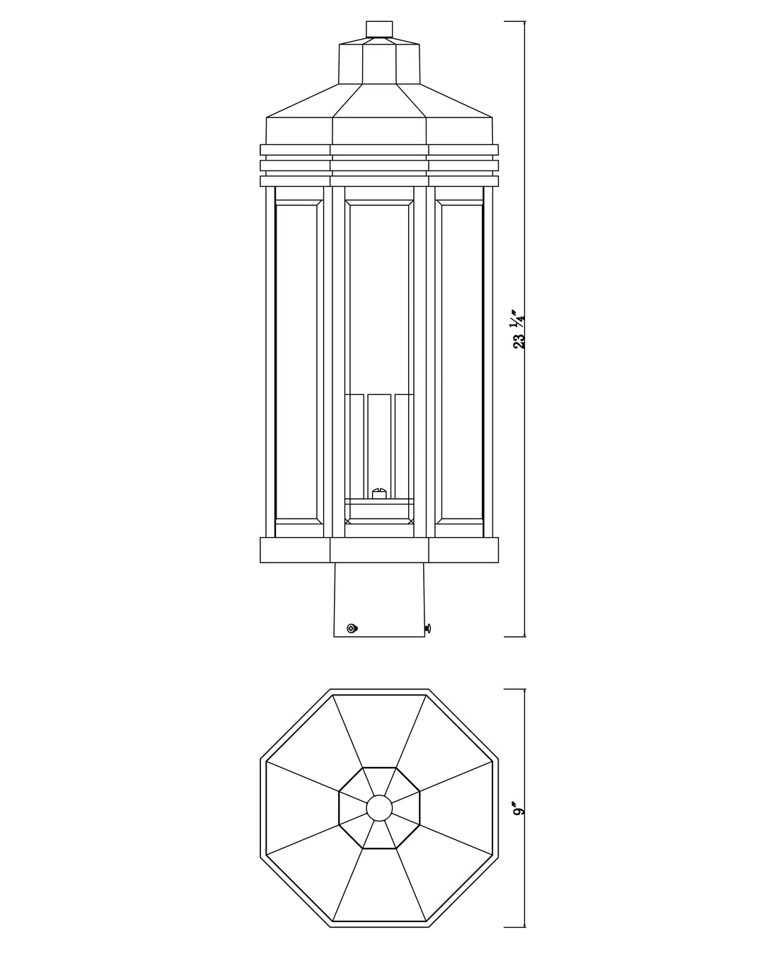 Wright 3-Light Outdoor Post dimensions diagram