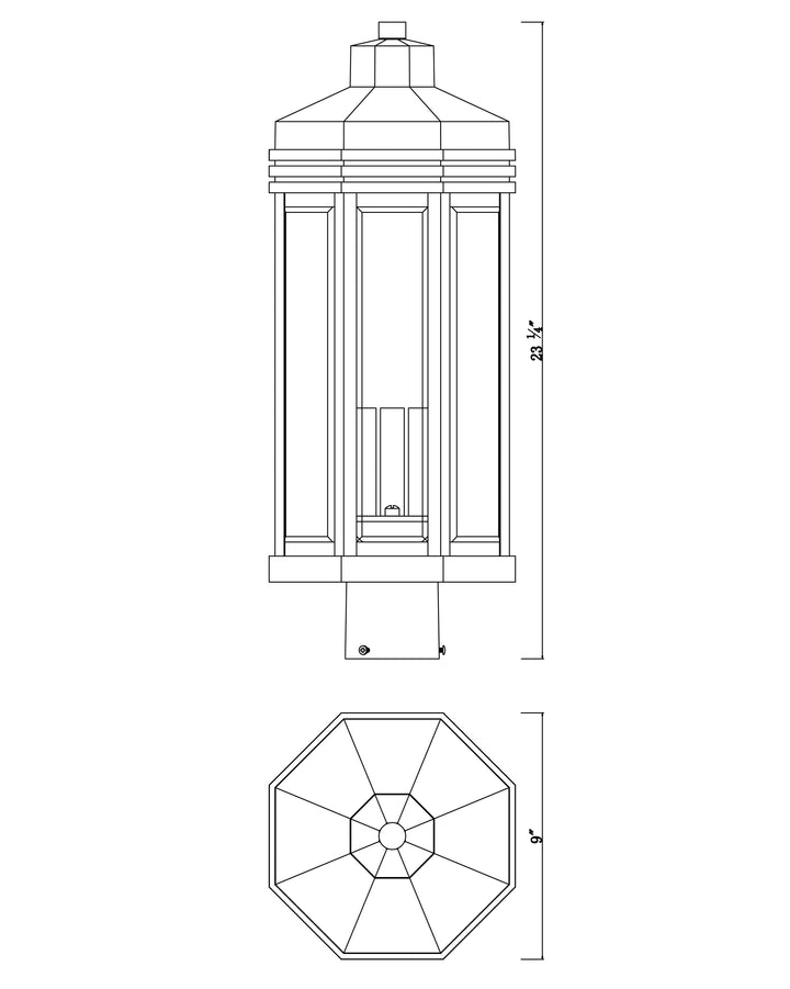 Wright 3-Light Outdoor Post dimensions diagram