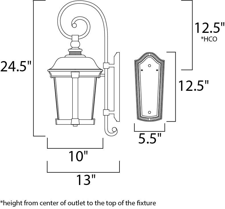 Dover Cast Outdoor Wall Lantern dimensions diagram