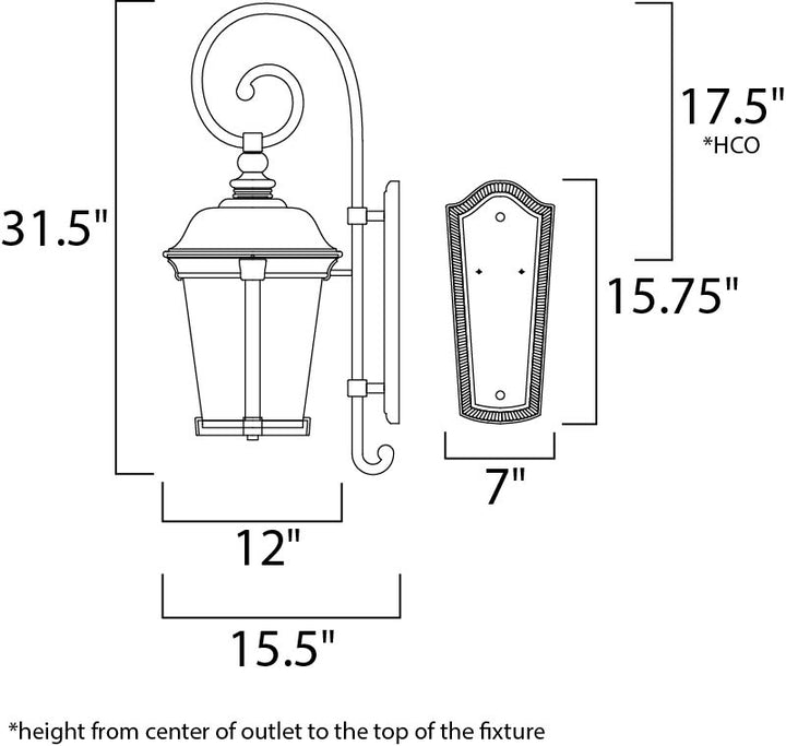 Dover Cast Outdoor Wall Lantern dimensions diagram