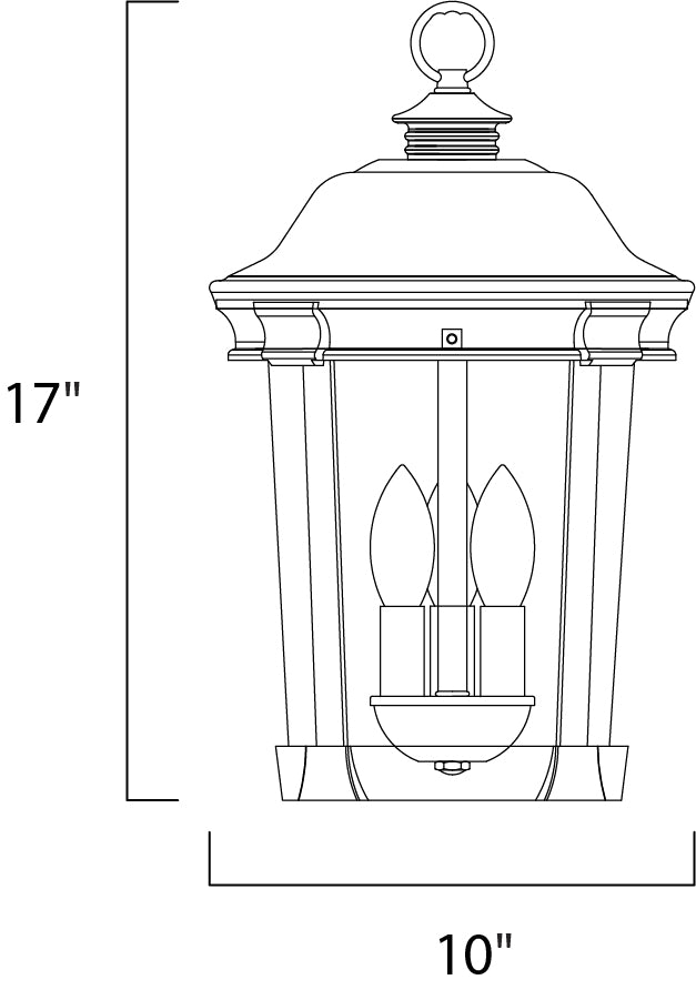 Dover Cast 3-Light Outdoor Hanging Lantern dimensions diagram