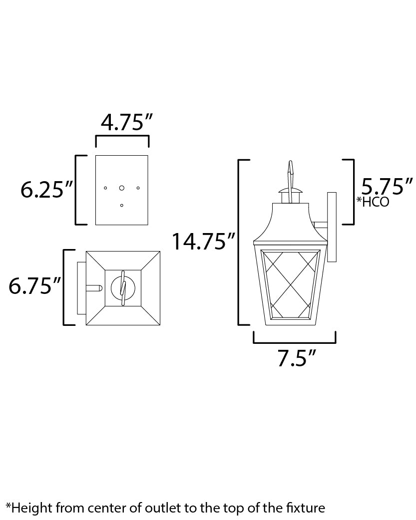 Storybook 1-Light Outdoor Small Wall Sconce dimensions diagram
