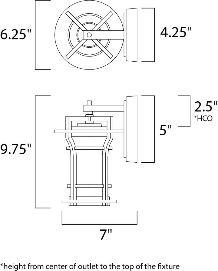 Oakville 1-Light Outdoor Wall Lantern dimensions diagram