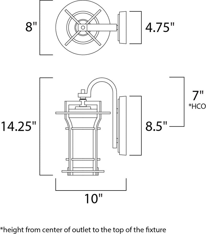 Oakville 1-Light Outdoor Wall Lantern dimensions diagram