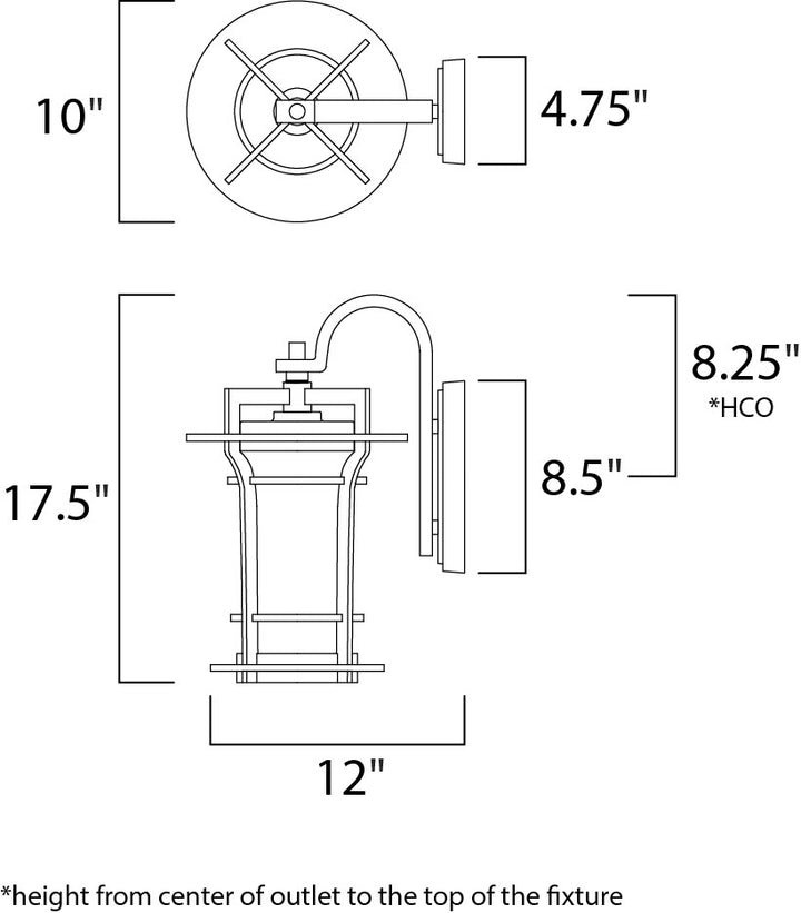 Oakville 1-Light Outdoor Wall Lantern dimensions diagram