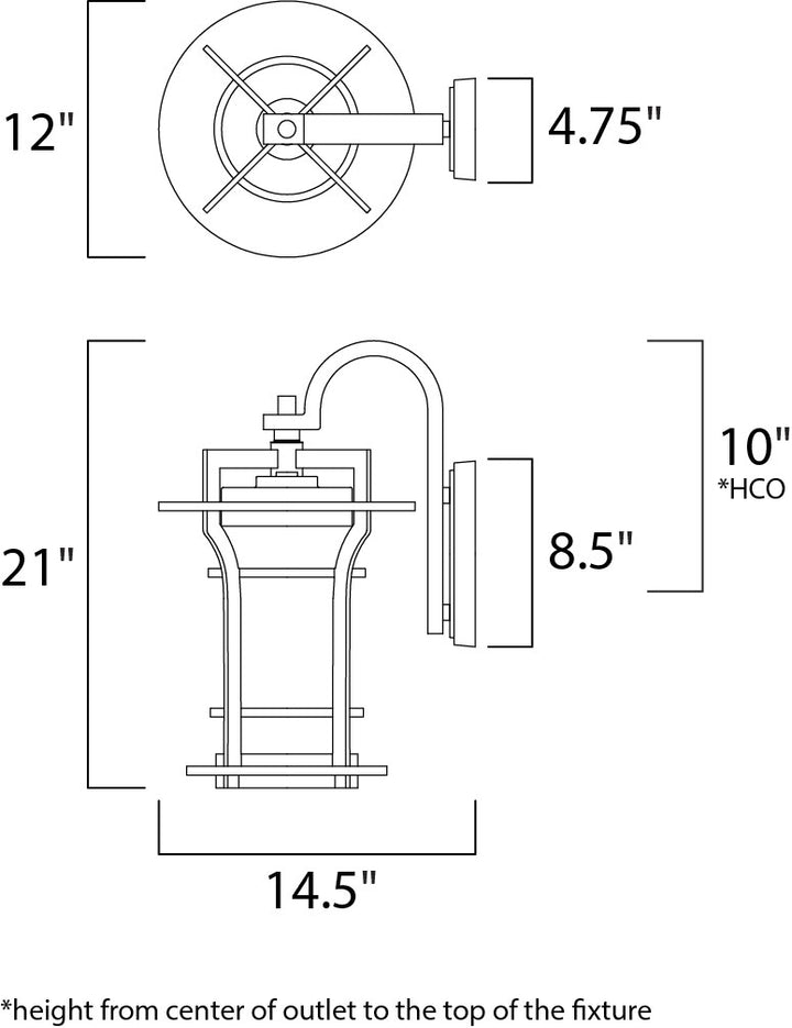 Oakville 1-Light Outdoor Wall Lantern dimensions diagram