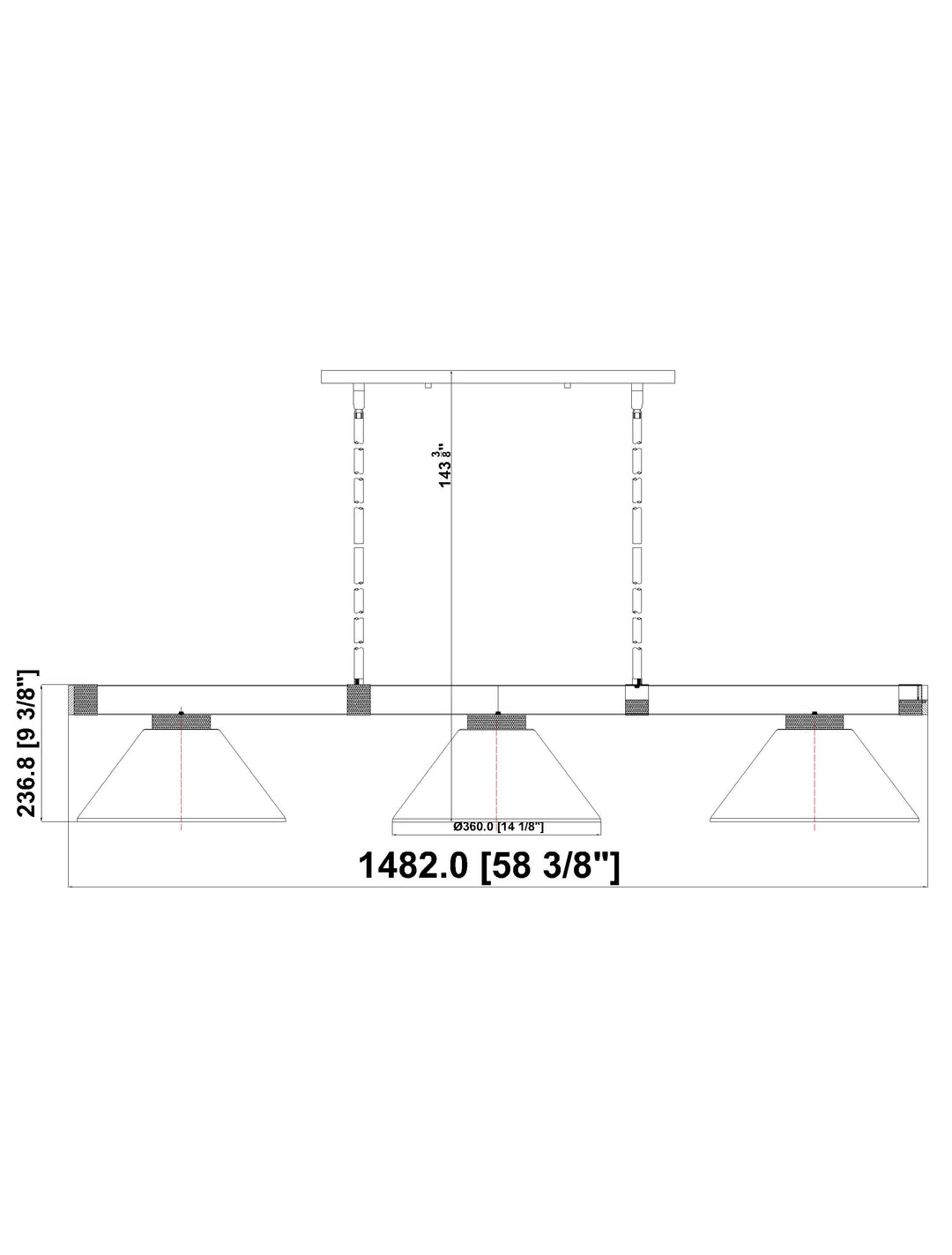 Vanguard - 3 Light Billiard Light (3050-3BN)