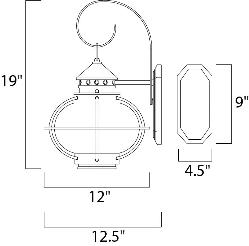 Portsmouth 1-Light Outdoor Wall Lantern dimensions diagram