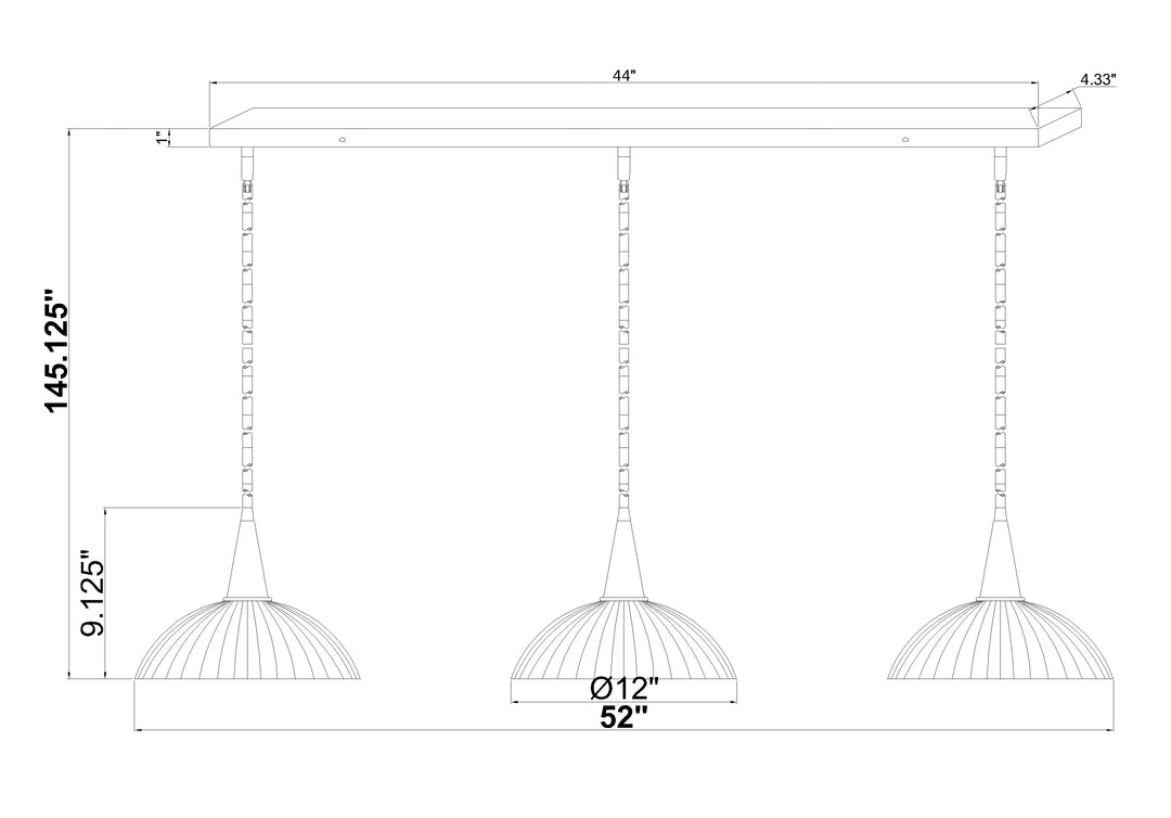 Lunelle - 3 Light Linear Chandelier