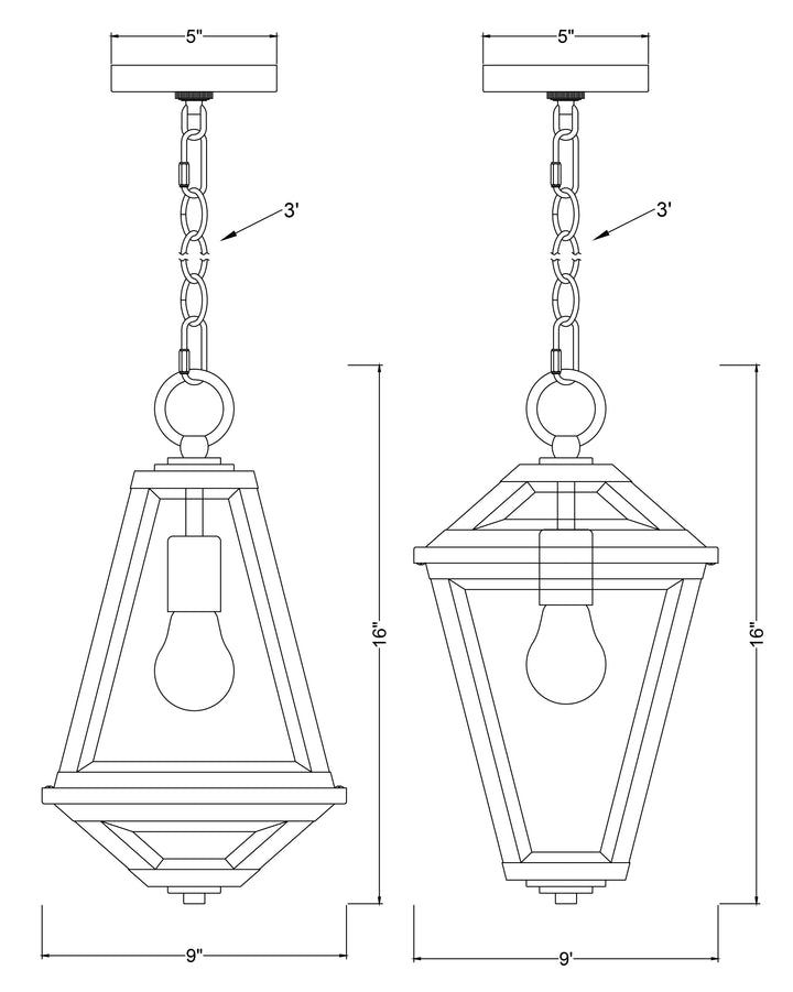 Prism 16" Outdoor Pendant dimensions diagram