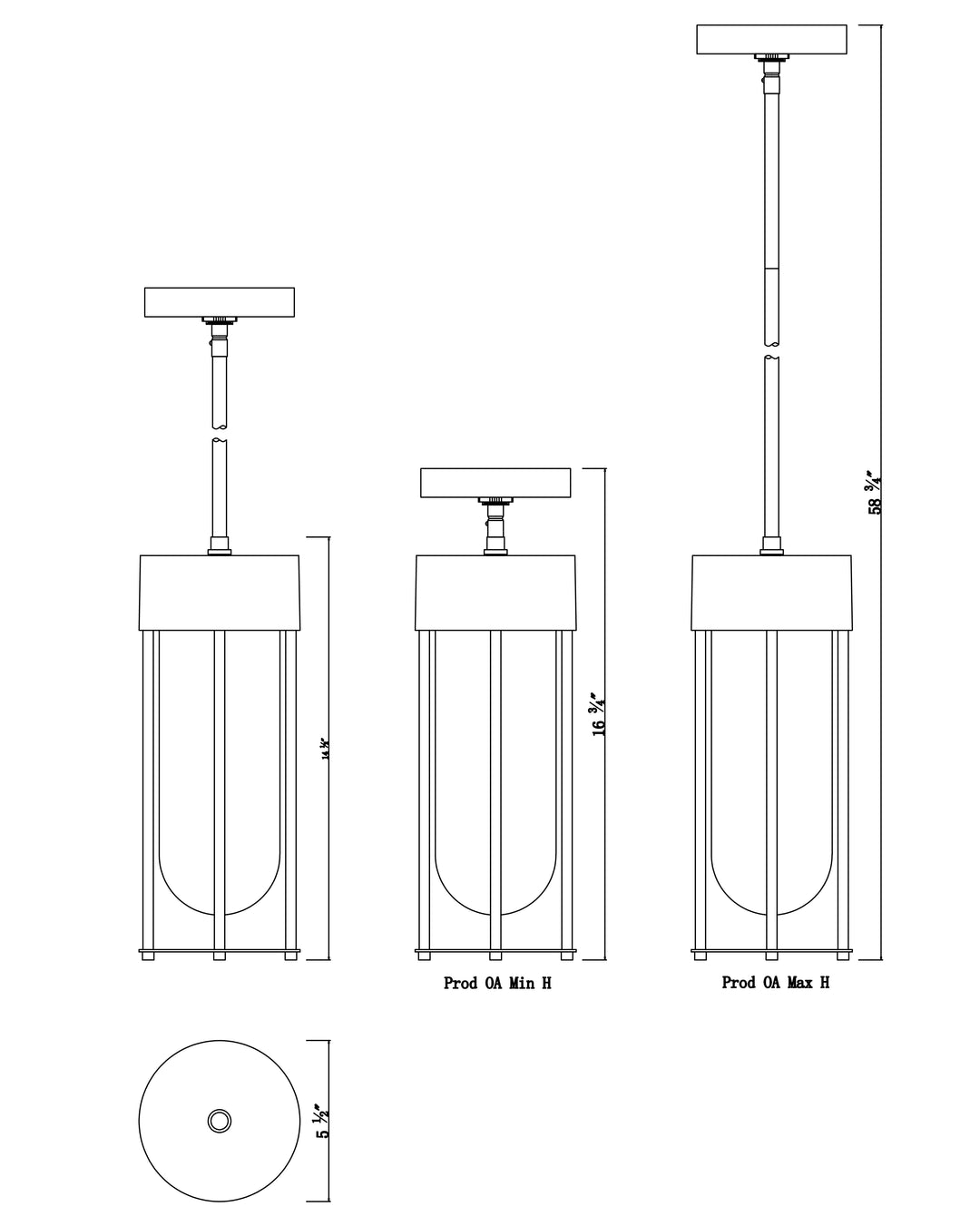 Millennial Outdoor Hanging Pendant dimensions diagram