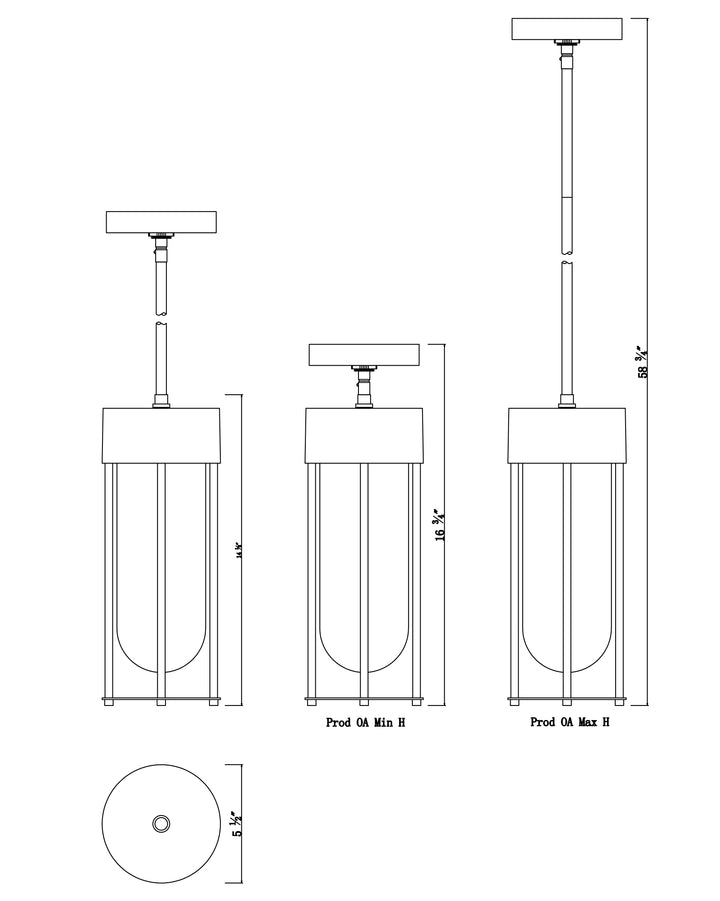 Millennial Outdoor Hanging Pendant dimensions diagram