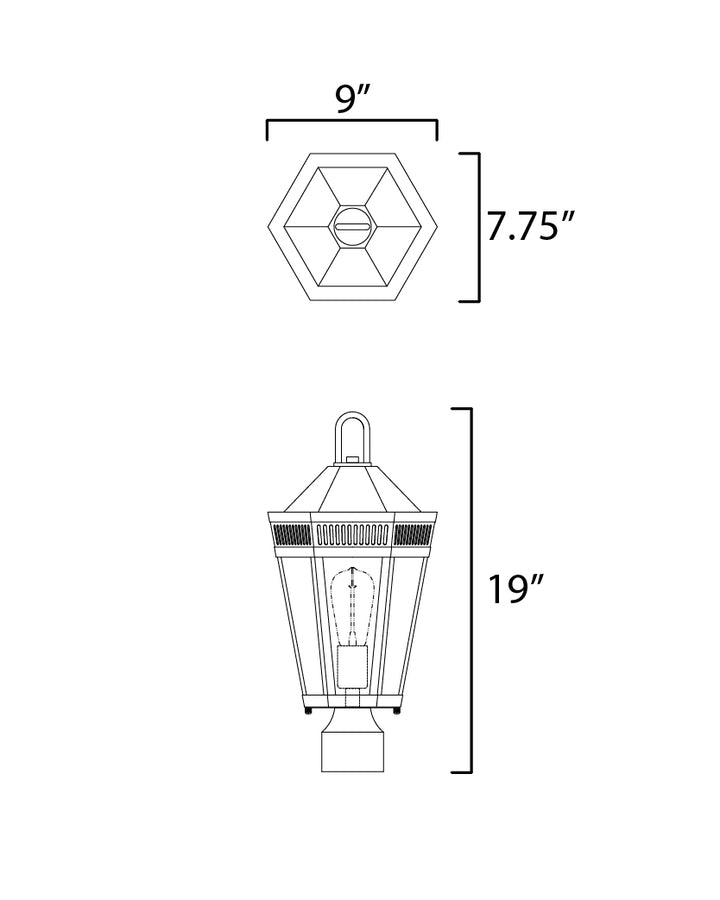 Oxford Outdoor 1-Light Post dimensions diagram