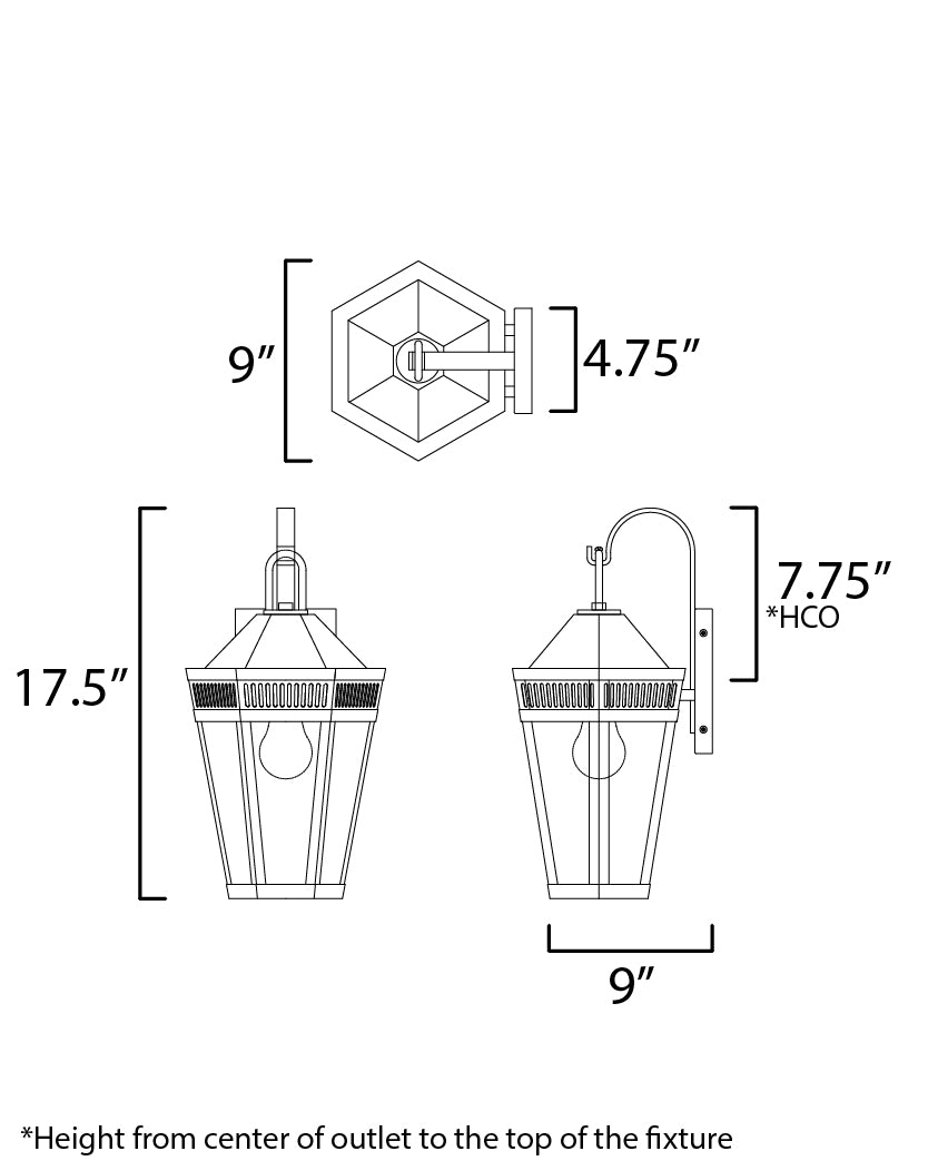 Oxford Outdoor 1-Light Wall Sconce Large dimensions diagram