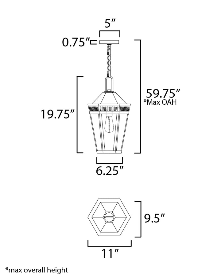 Oxford Outdoor 1-Light Pendant dimensions diagram