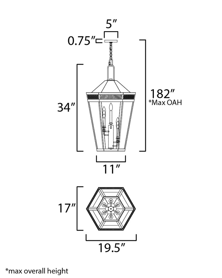 Oxford Outdoor 6-Light Pendant dimensions diagram