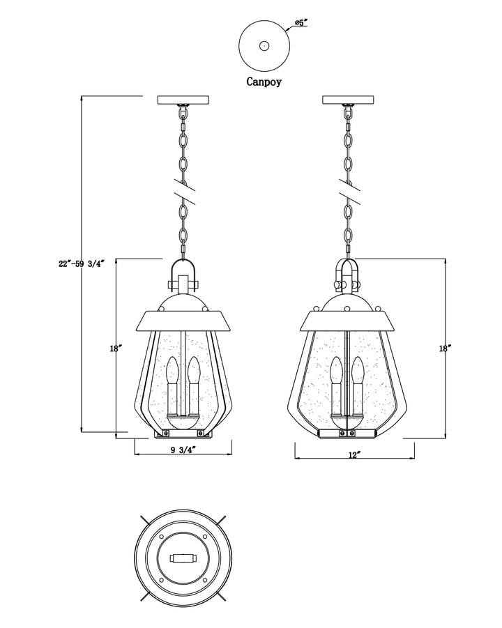 Mariner Large 2-Light Outdoor Pendant dimensions diagram
