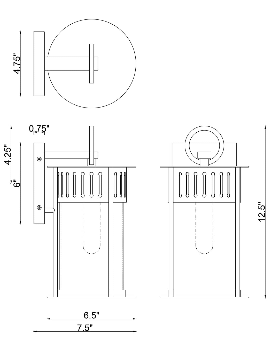 Windsor 1-Light Small Outdoor Wall Sconce dimensions diagram