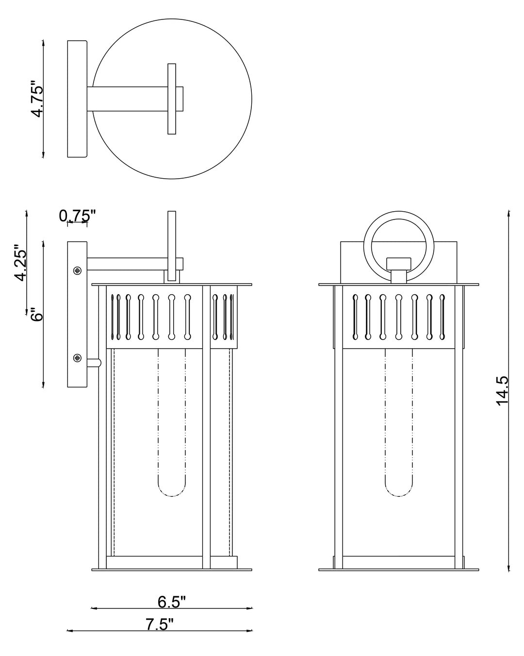 Windsor 1-Light Outdoor Wall Sconce dimensions diagram