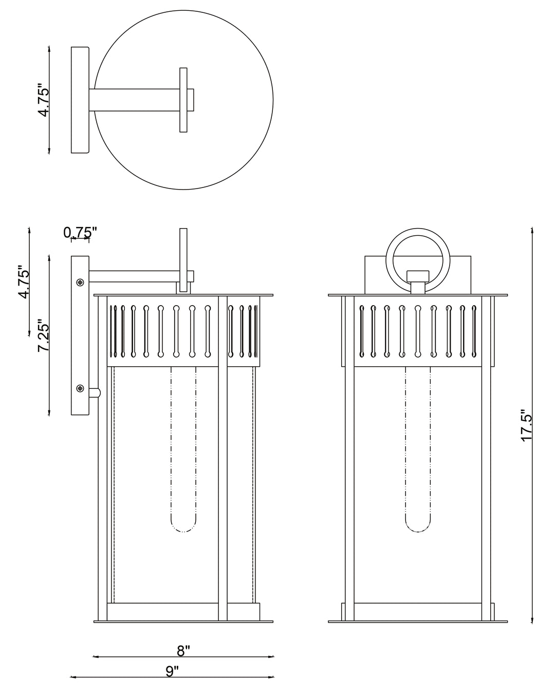 Windsor 1-Light Large Outdoor Wall Sconce dimensions diagram