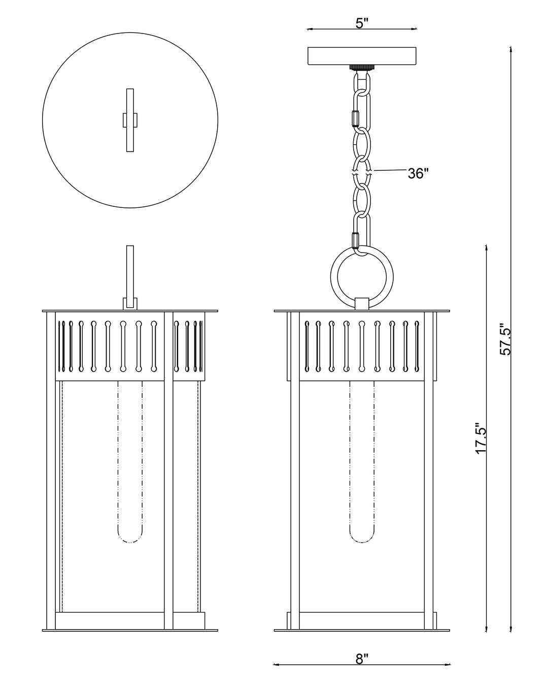 Windsor 1-Light Outdoor Pendant dimensions diagram