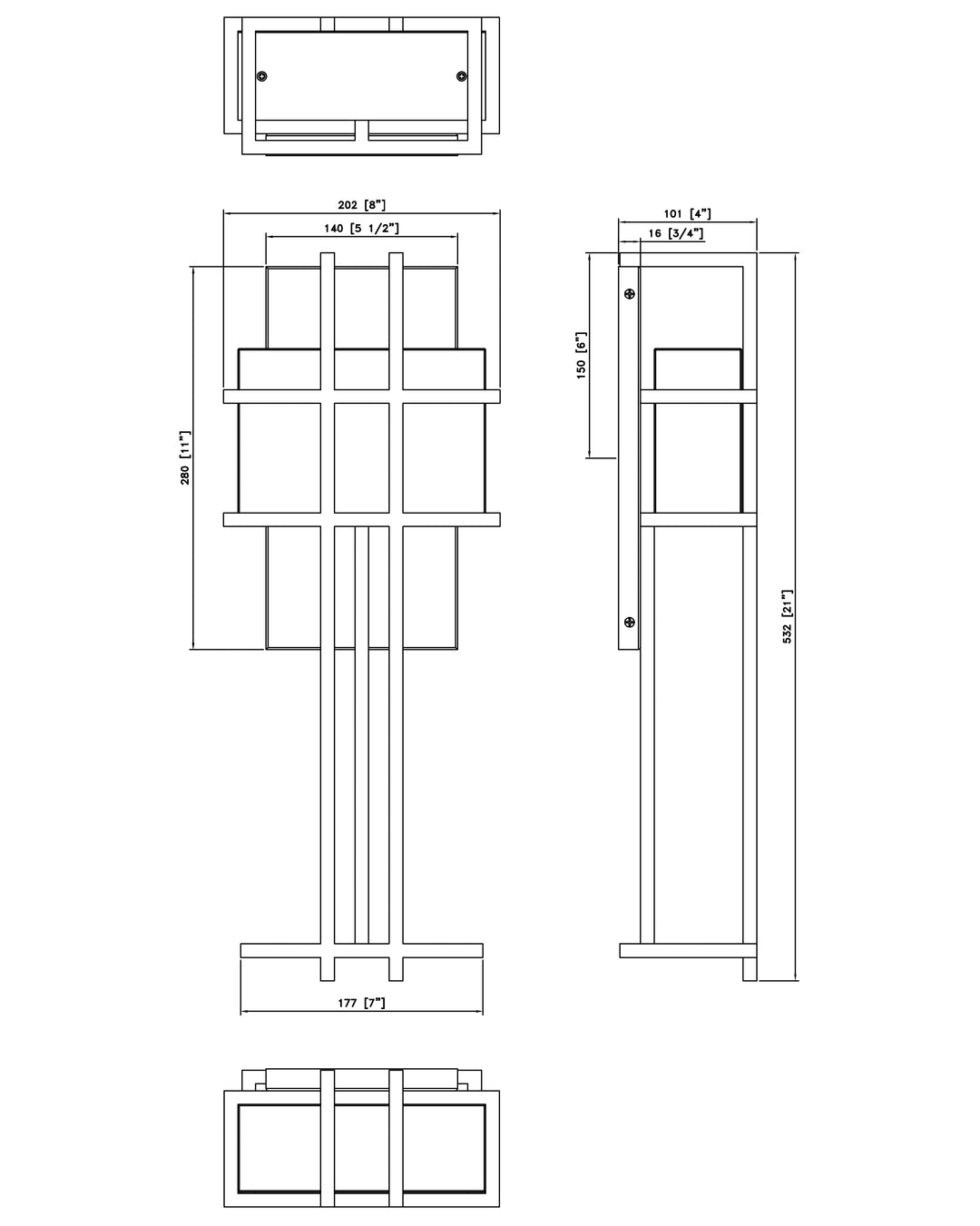 Prairie LED Outdoor Wall Sconce dimensions diagram