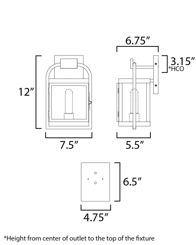 Bonham Small Outdoor Wall Sconce dimensions diagram