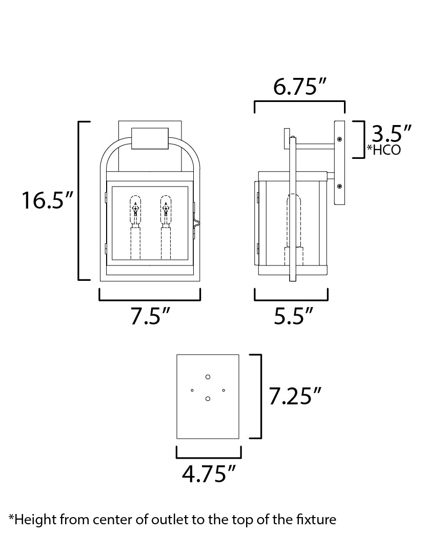 Bonham Outdoor Wall Sconce dimensions diagram