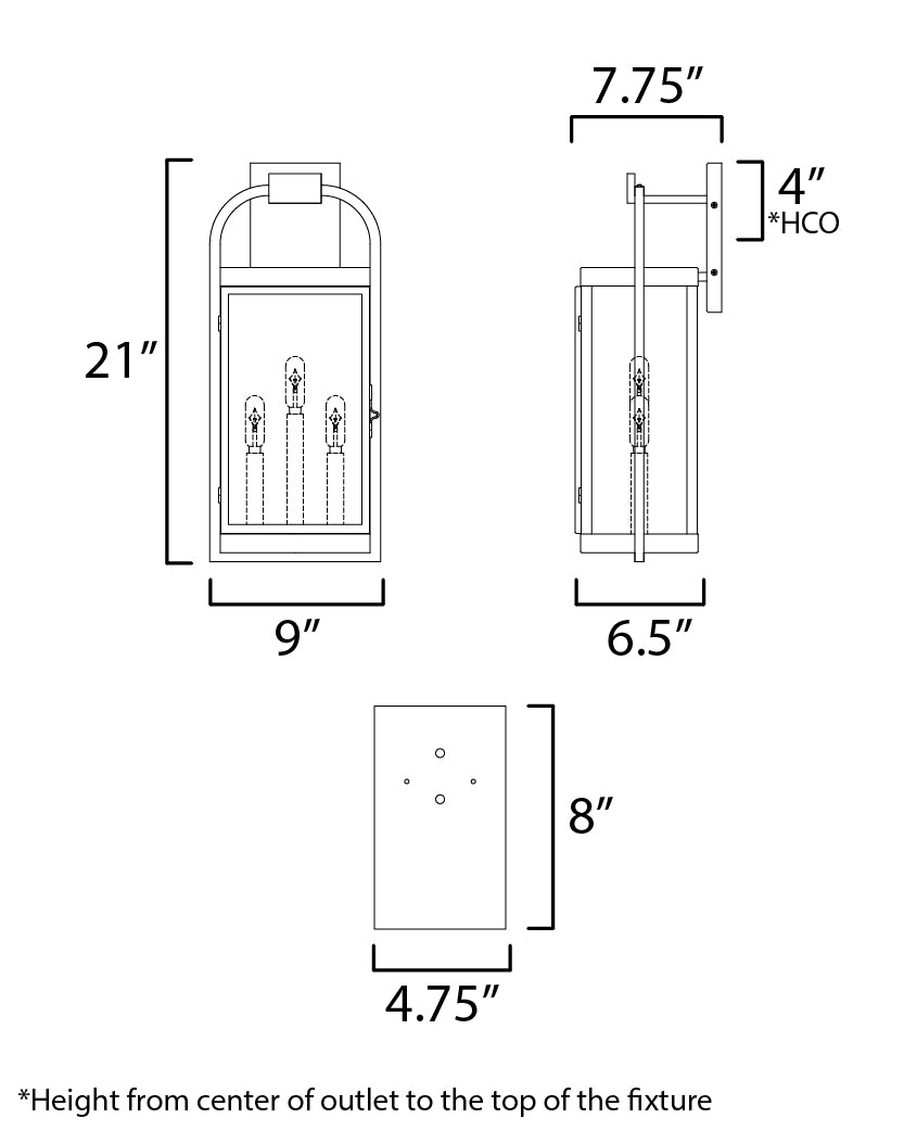 Bonham Large Outdoor Wall Sconce dimensions diagram
