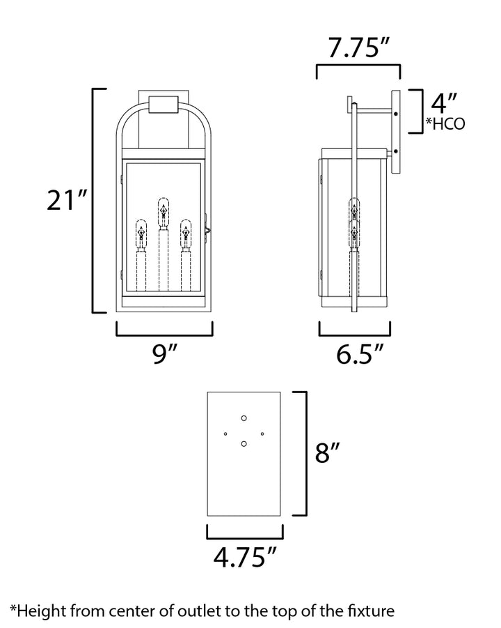 Bonham Large Outdoor Wall Sconce dimensions diagram