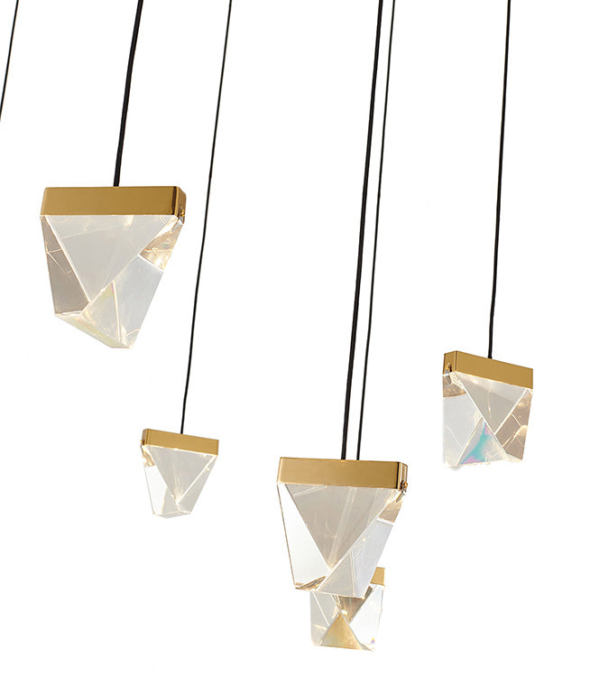 Gold Metal Framed Web Chandelier with Hanging Clear Crystal Pendants &amp; Black