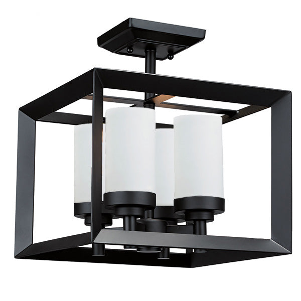 Heartland 4-Light Semi-Flush Mount in Black with Opal Glass by Russell