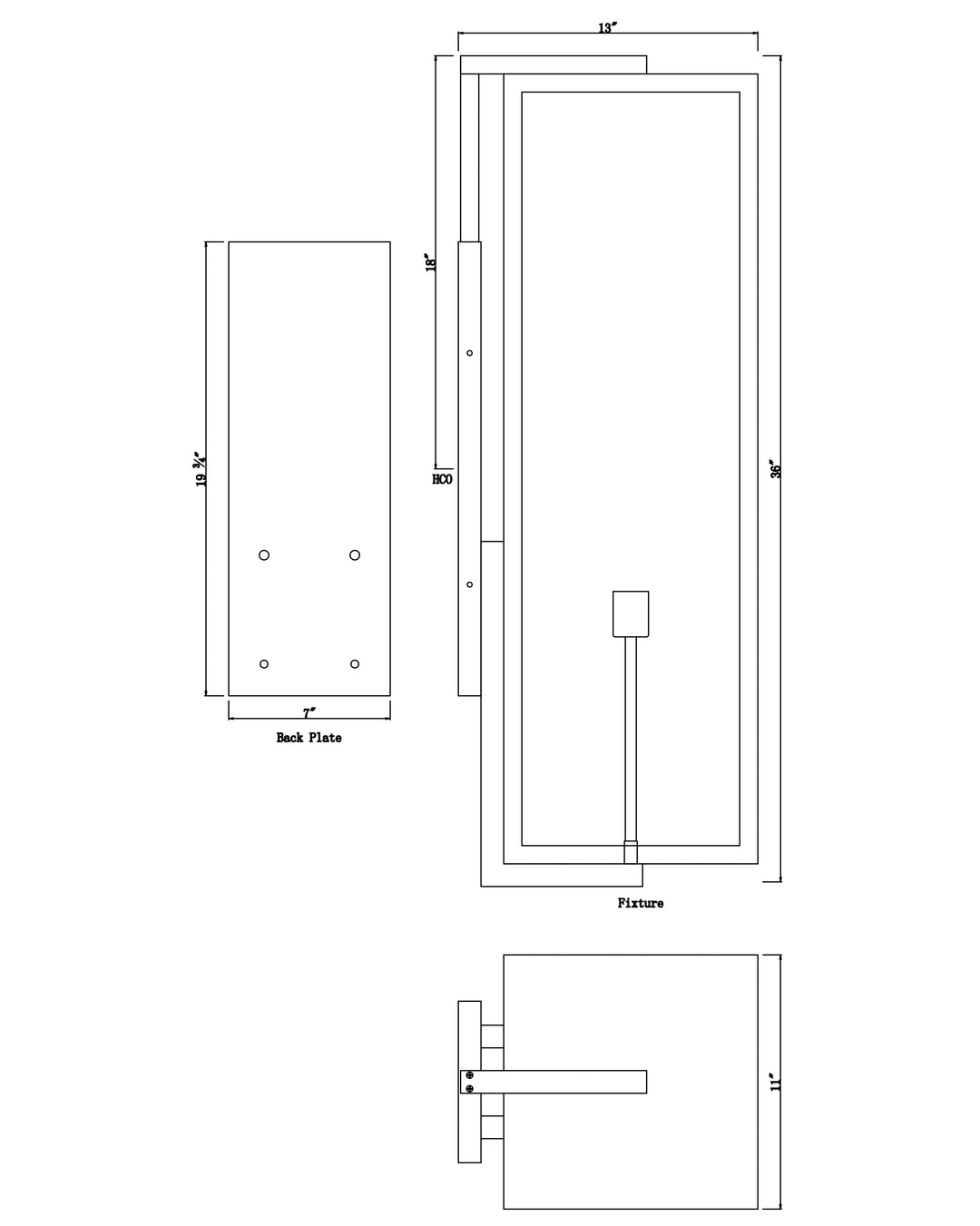 Catalina 2-Light 2XL Outdoor Up-Light Wall Sconce dimensions diagram