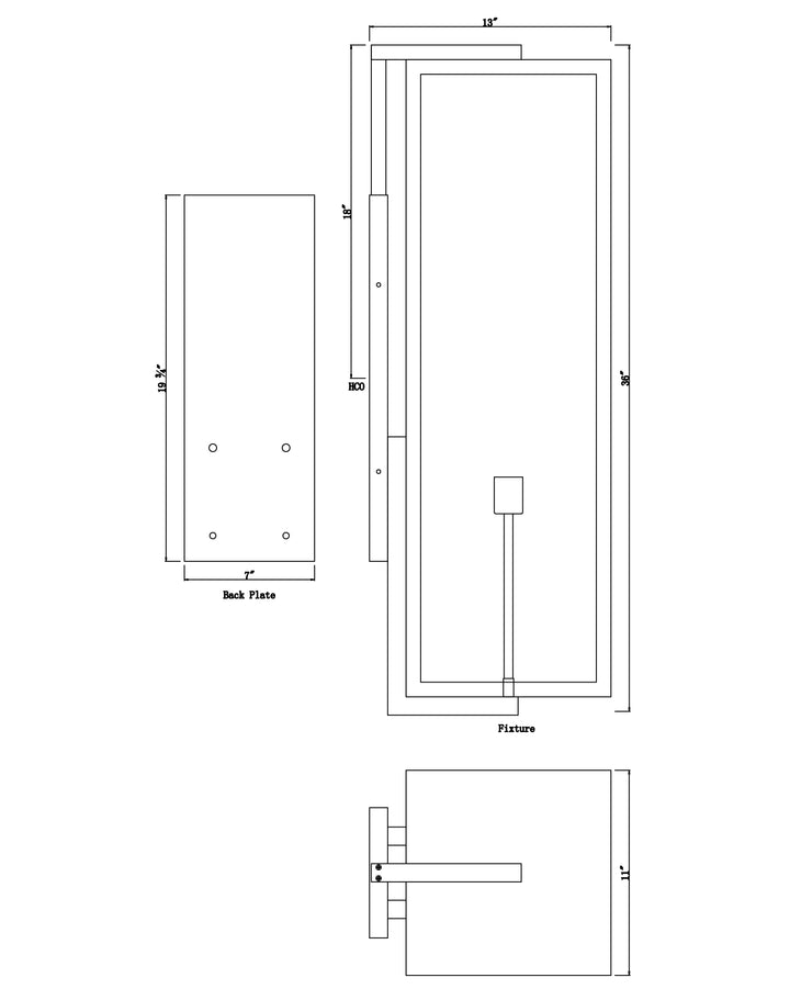 Catalina 2-Light 2XL Outdoor Up-Light Wall Sconce dimensions diagram