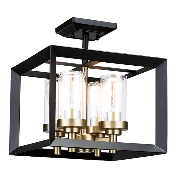 Heartland 4-Light Semi-Flush Mount in Black and Soft Gold with Clear Glass by Russell