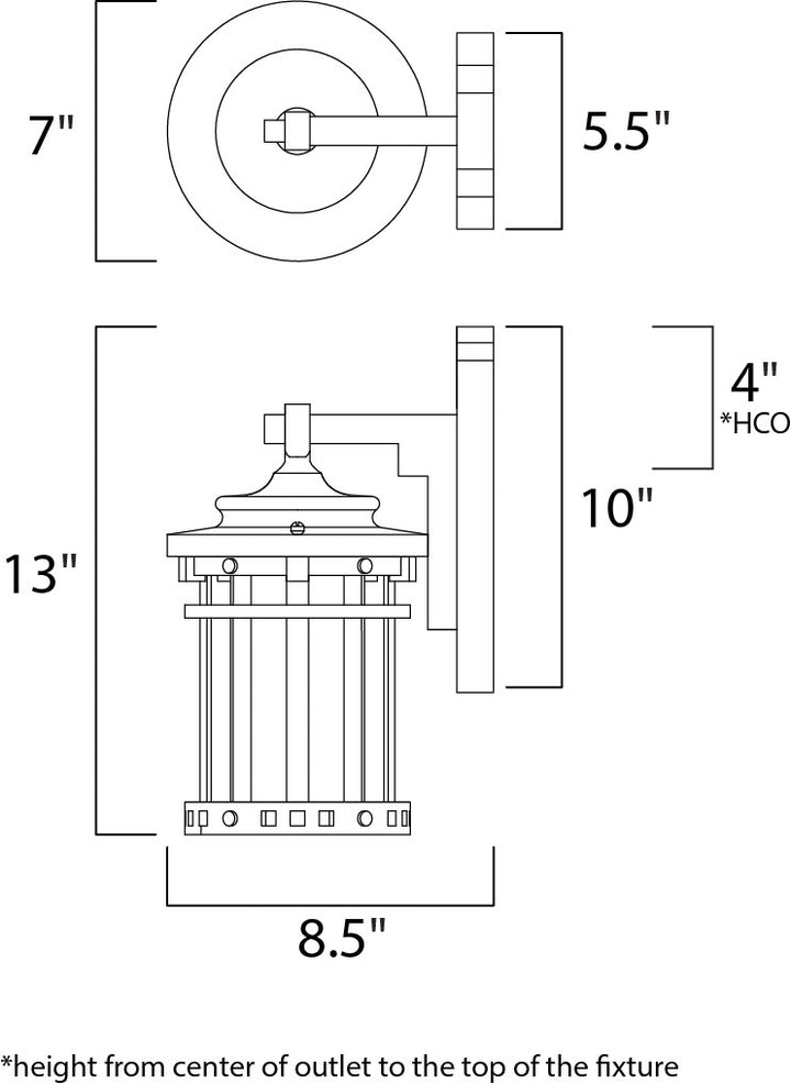 Santa Barbara Cast Outdoor Wall Lantern dimensions diagram