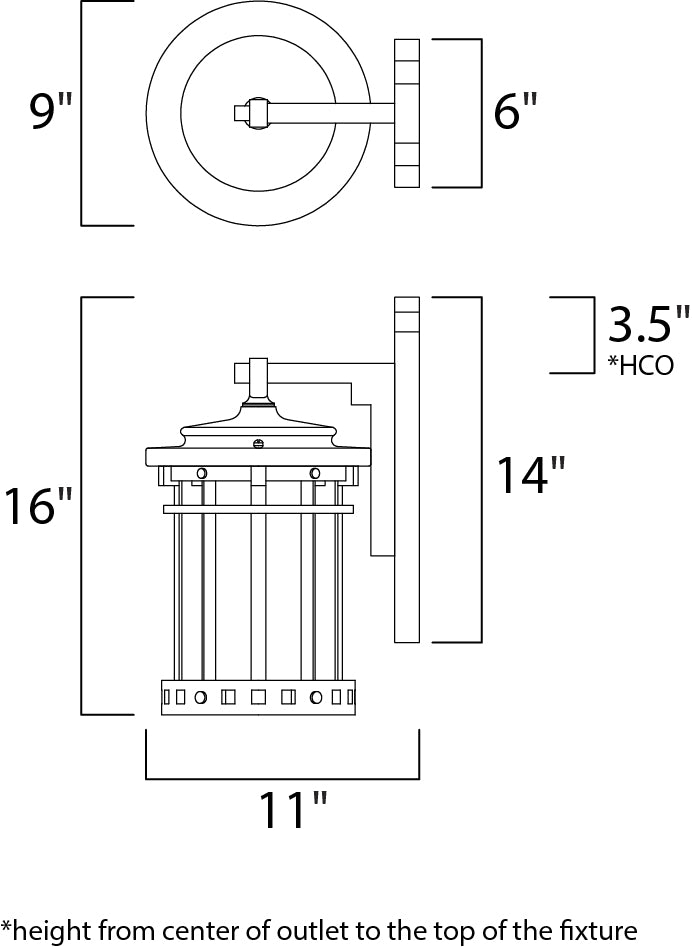 Santa Barbara Cast Outdoor Wall Lantern dimensions diagram