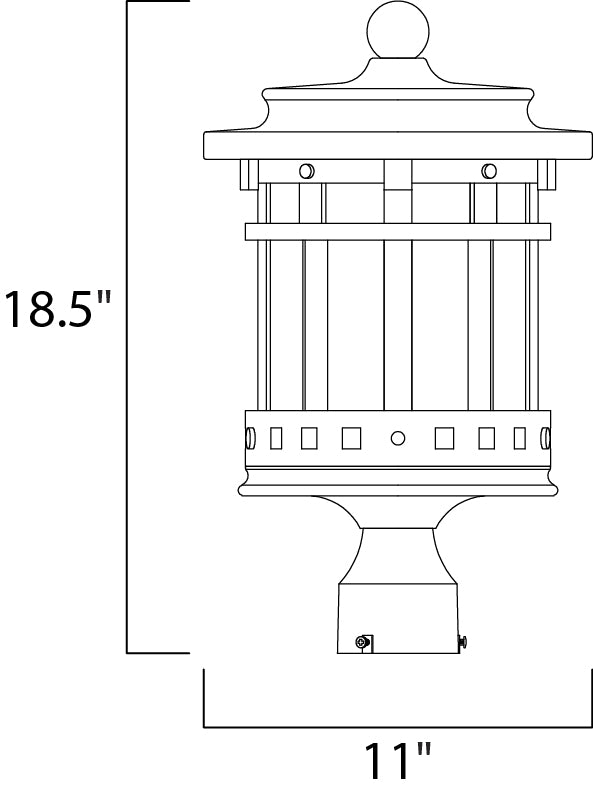 Santa Barbara Cast 3-LT Outdoor Pole/Post Lantern dimensions diagram