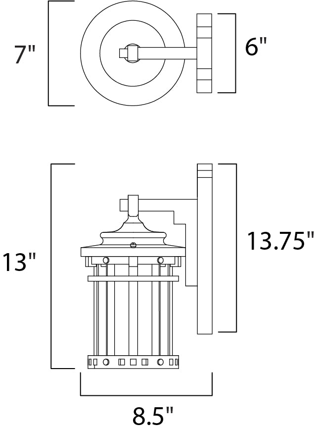 Santa Barbara Dark Sky 1-LT Outdoor Wall Lantern dimensions diagram