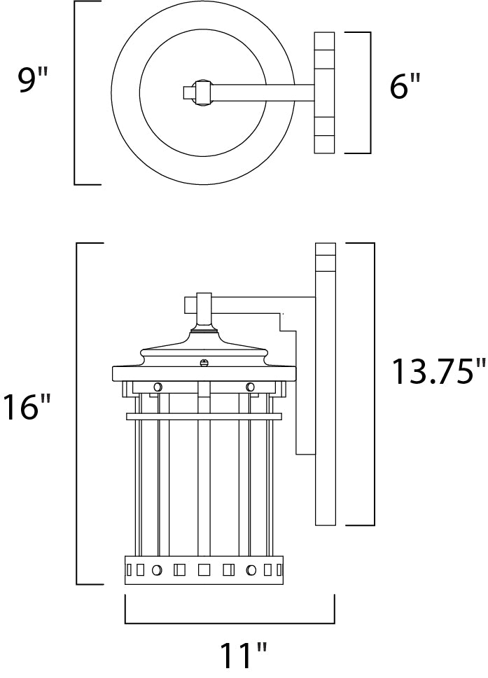 Santa Barbara Dark Sky 1-LT Outdoor Wall Lantern dimensions diagram