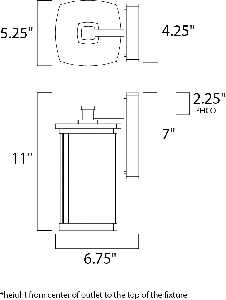 Bungalow 1-Light Wall Lantern dimensions diagram