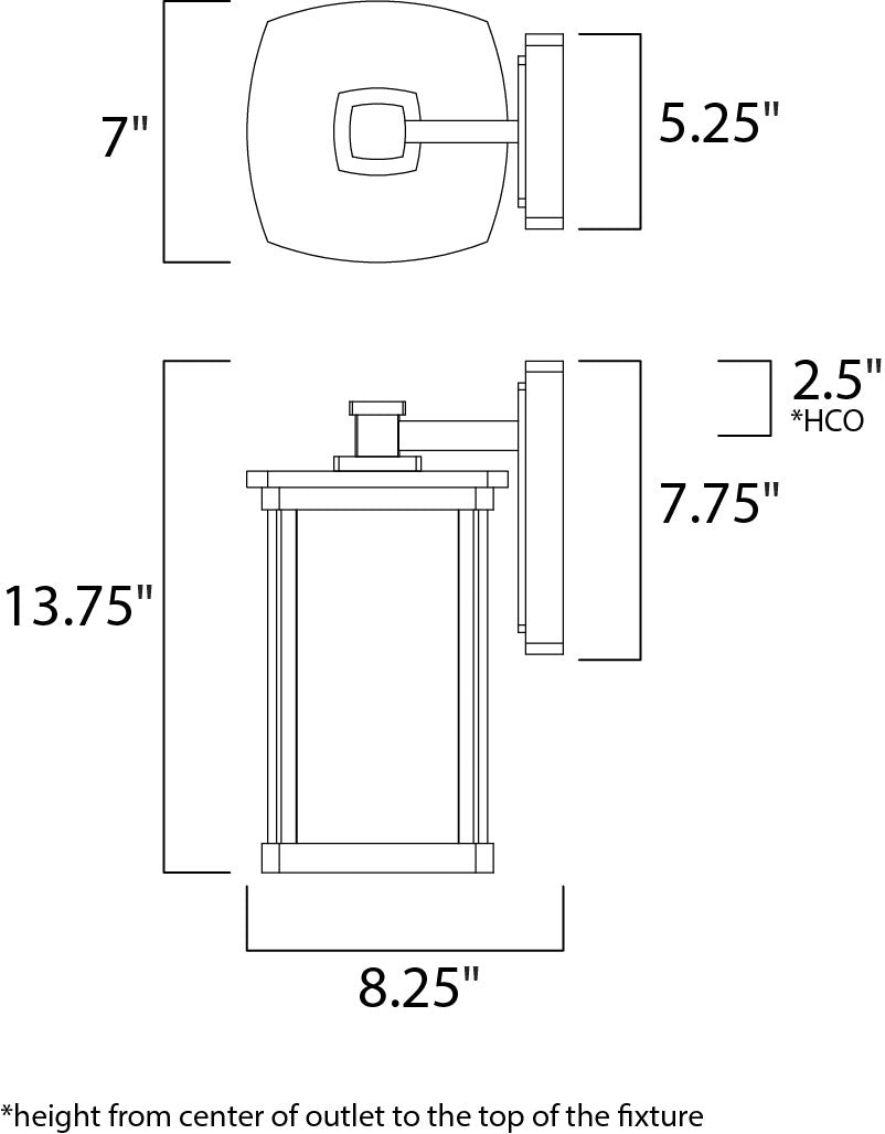 Bungalow 1-Light Wall Lantern dimensions diagram