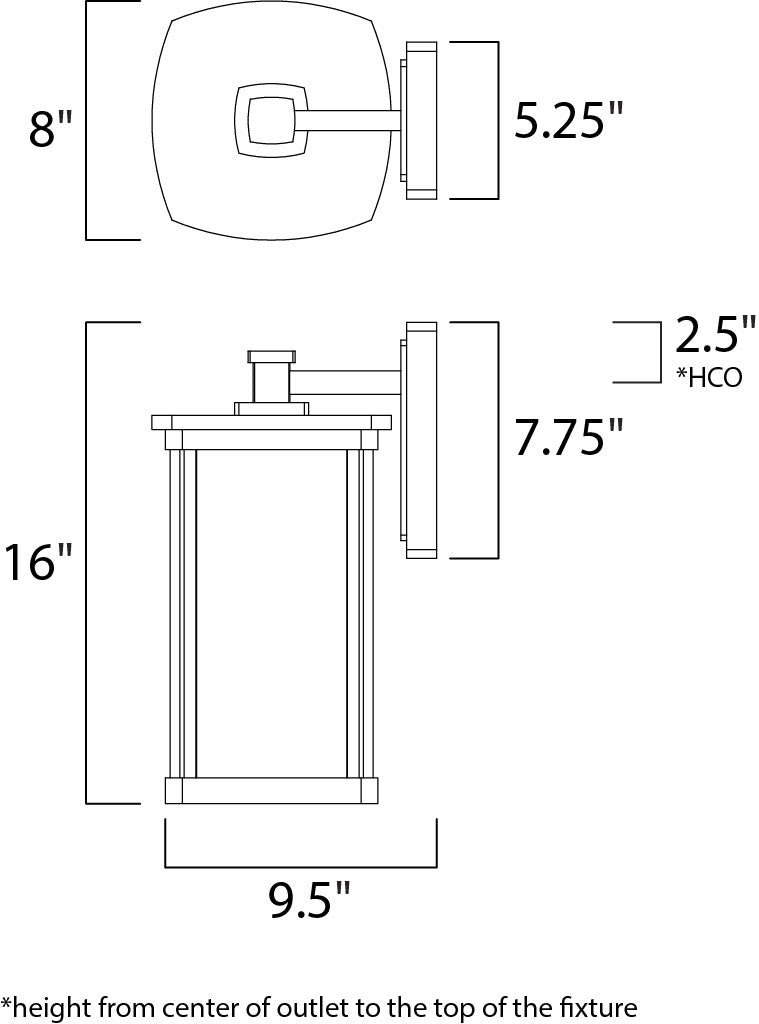 Bungalow 1-Light Wall Lantern dimensions diagram