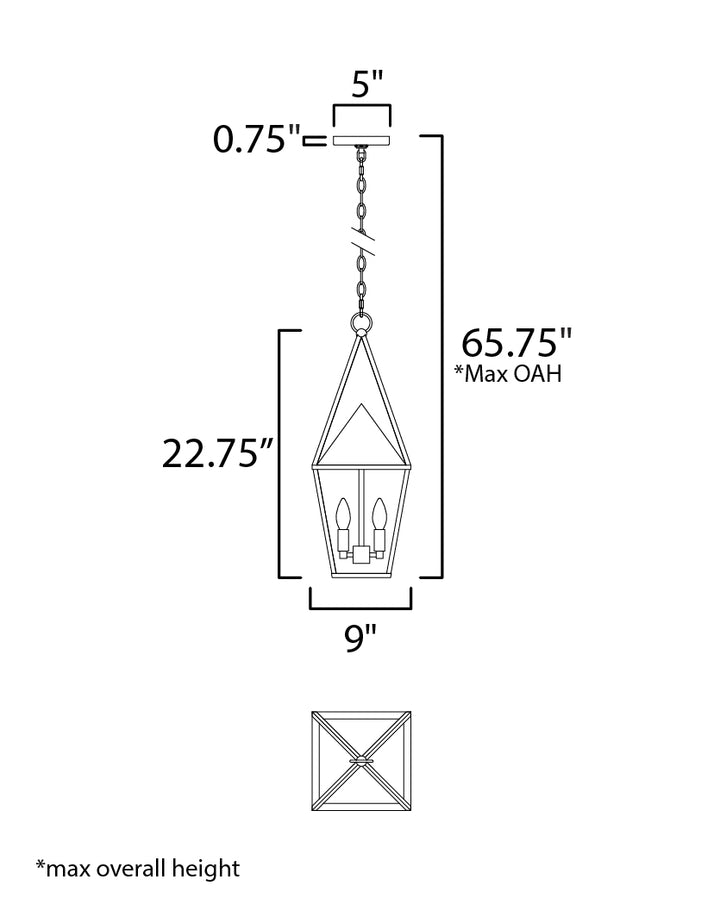 Bavaria 2-Light Large Outdoor Pendant dimensions diagram