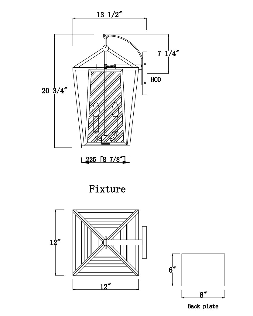 Artisan 3-Light Outdoor Wall Sconce dimensions diagram