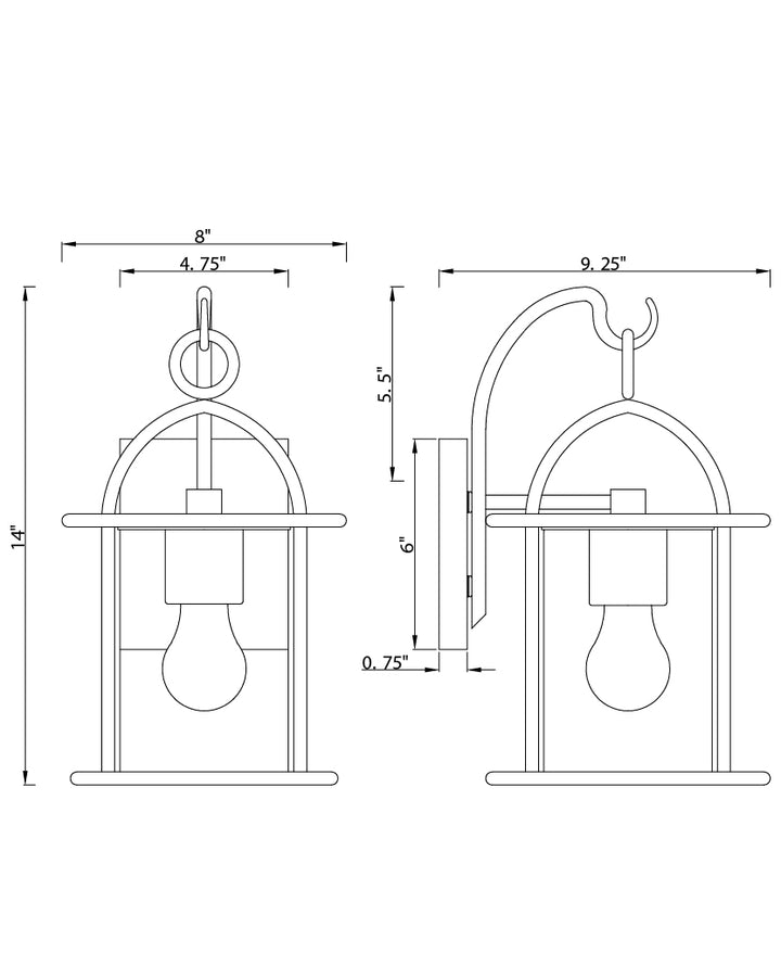 Del Mar Small Outdoor Wall Sconce dimensions diagram