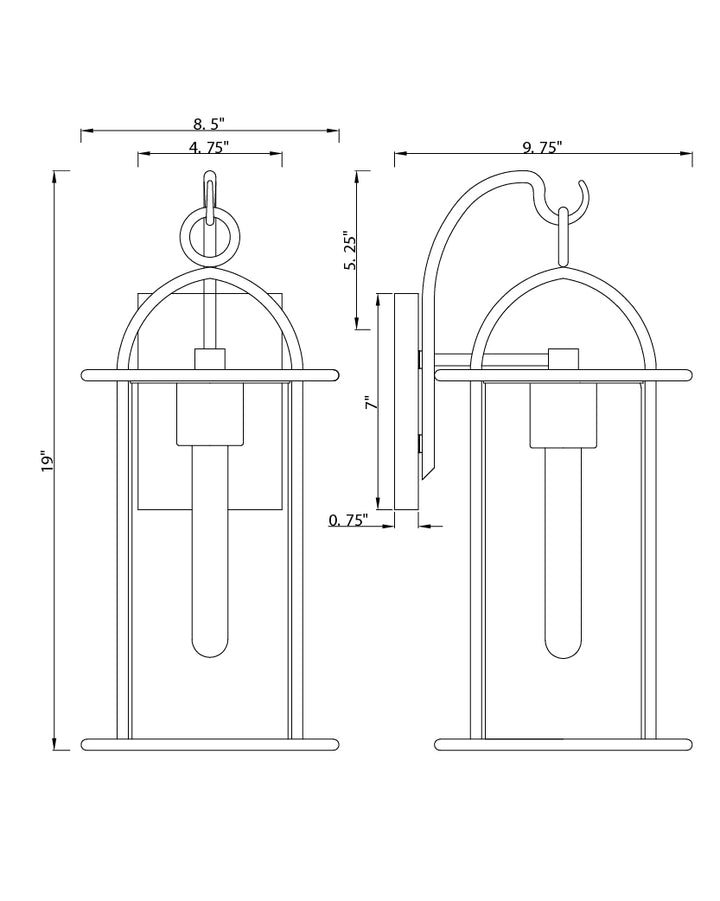 Del Mar Medium Outdoor Wall Sconce dimensions diagram