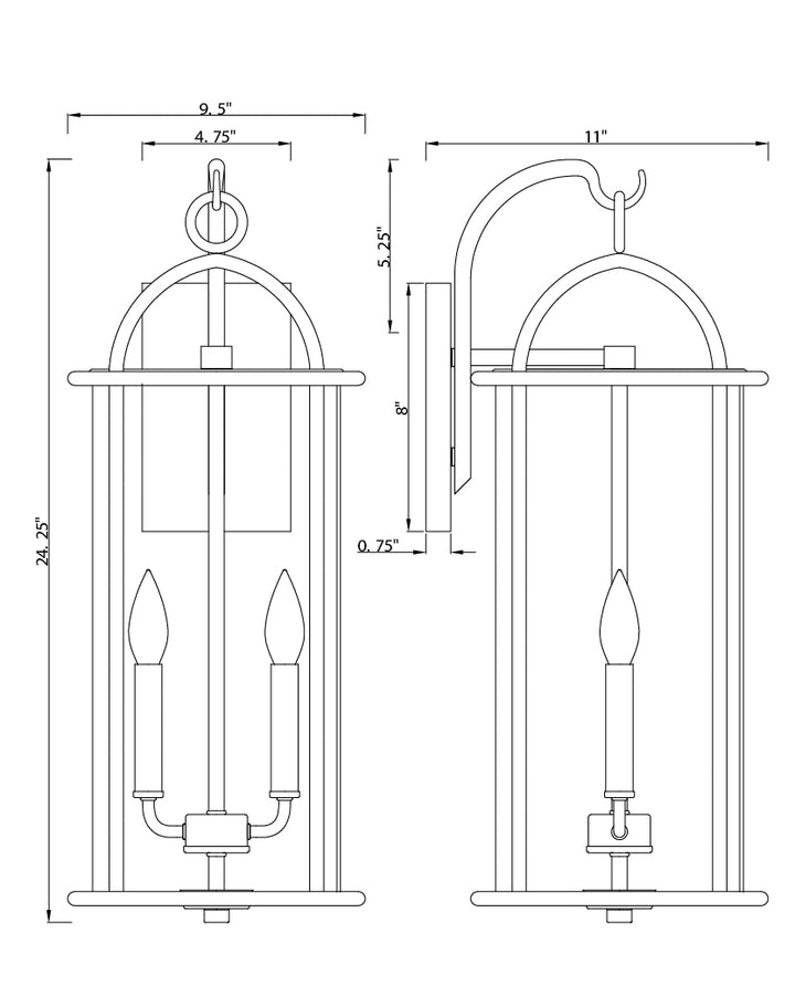 Del Mar Large Outdoor Wall Sconce dimensions diagram