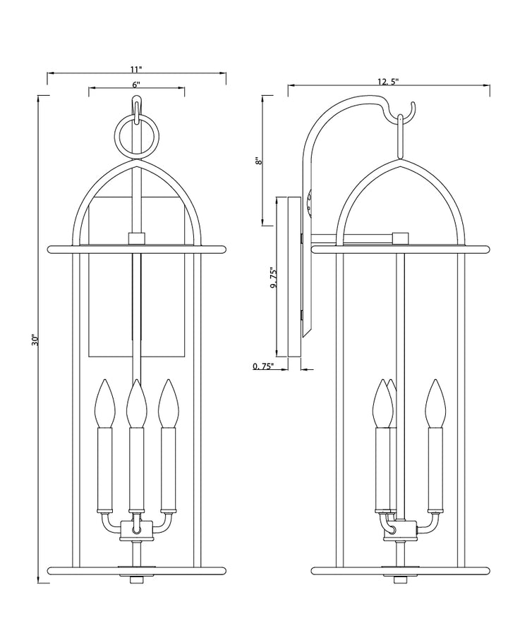 Del Mar X-Large Outdoor Wall Sconce dimensions diagram