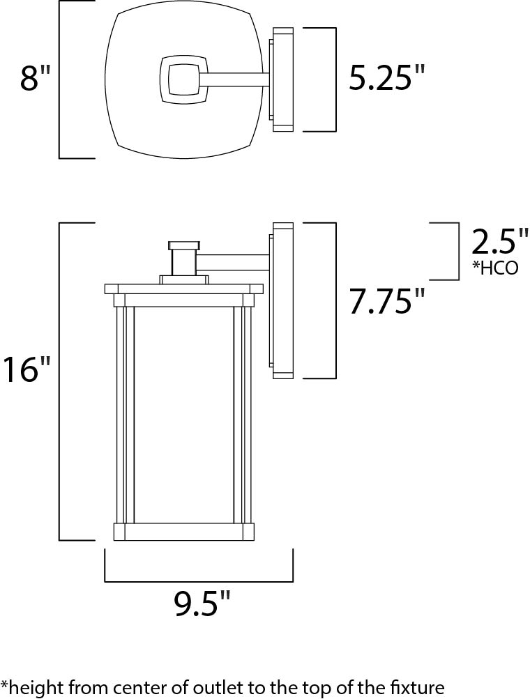 Terrace 1-Light Large Outdoor Wall Lantern dimensions diagram